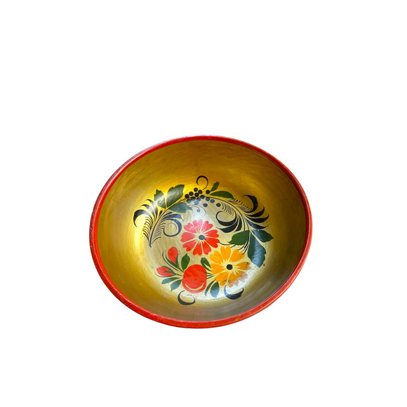 Vintage USSR Soviet Union Hand painted Wooden Floral Folk Art Lacquer w/Sticker - Picture 5 of 7